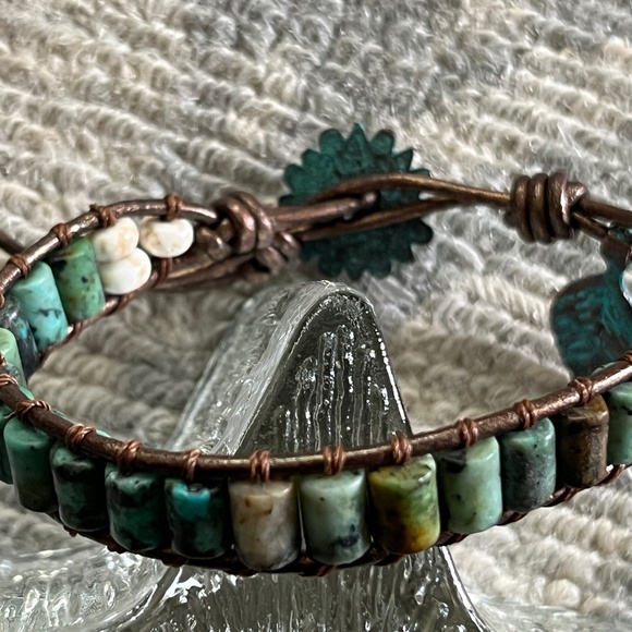 Turquoise w/Bronze leather Wrap Bracelet 6.5" - Picture 3 of 4